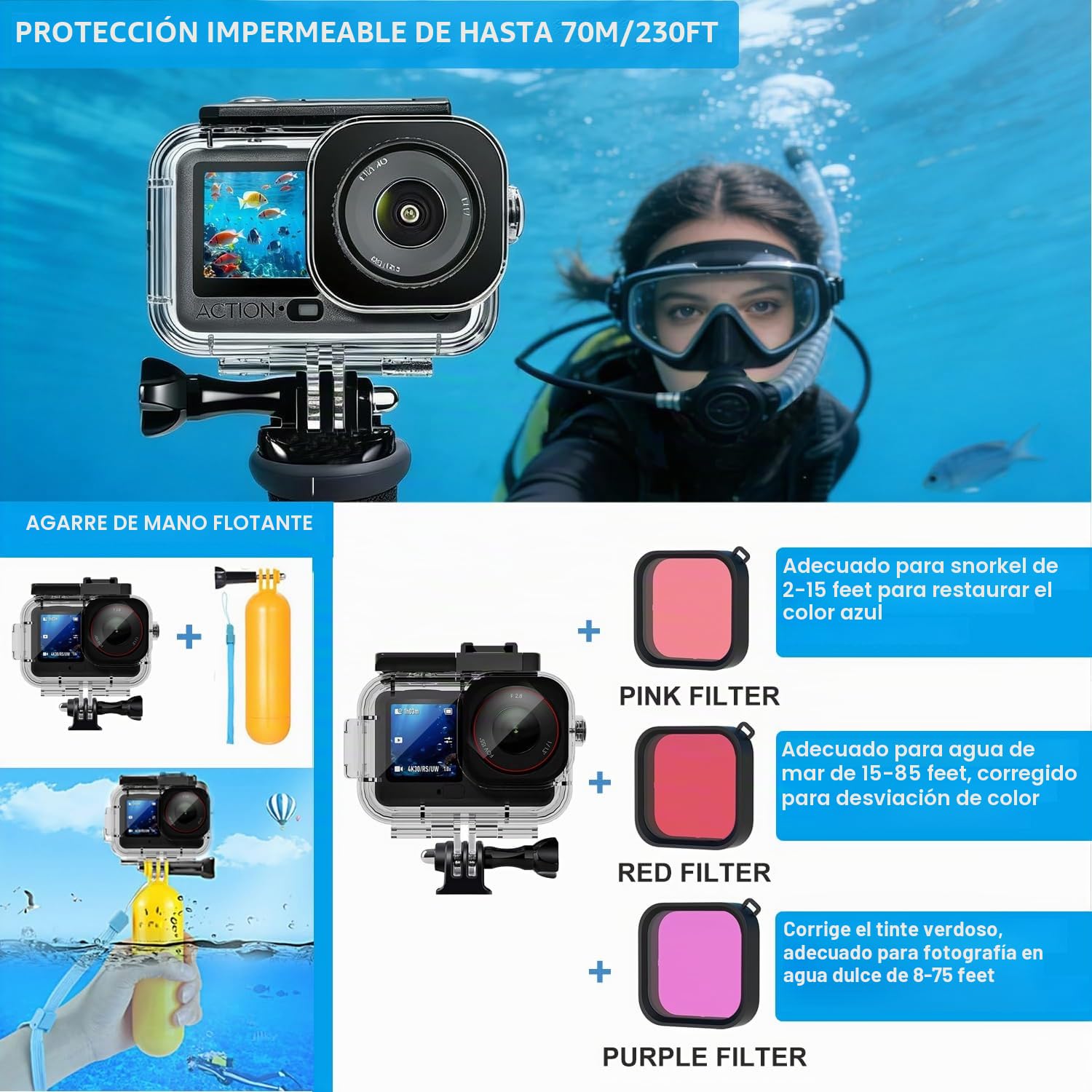 Accesorios para DJI Osmo Action 5 Pro/4/3, Saprdii carcasa impermeable, protector de pantalla, filtros, accesorios para buceo, soporte para bicicleta, palo selfie, soportes para pecho/cabeza/manillar