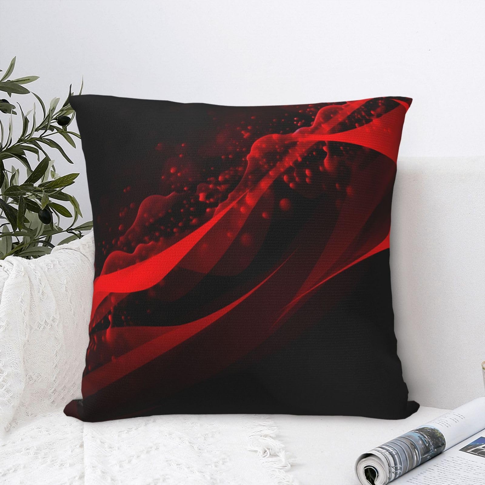 FodPand Luxury Velvet Throw Pillow Covers 24"x24" Super Soft Decorative Pillow Cases - Black and red Background Pillowcases Modern Lumbar Cushion Cases for Couch Sofa Bed Pillow Shams
