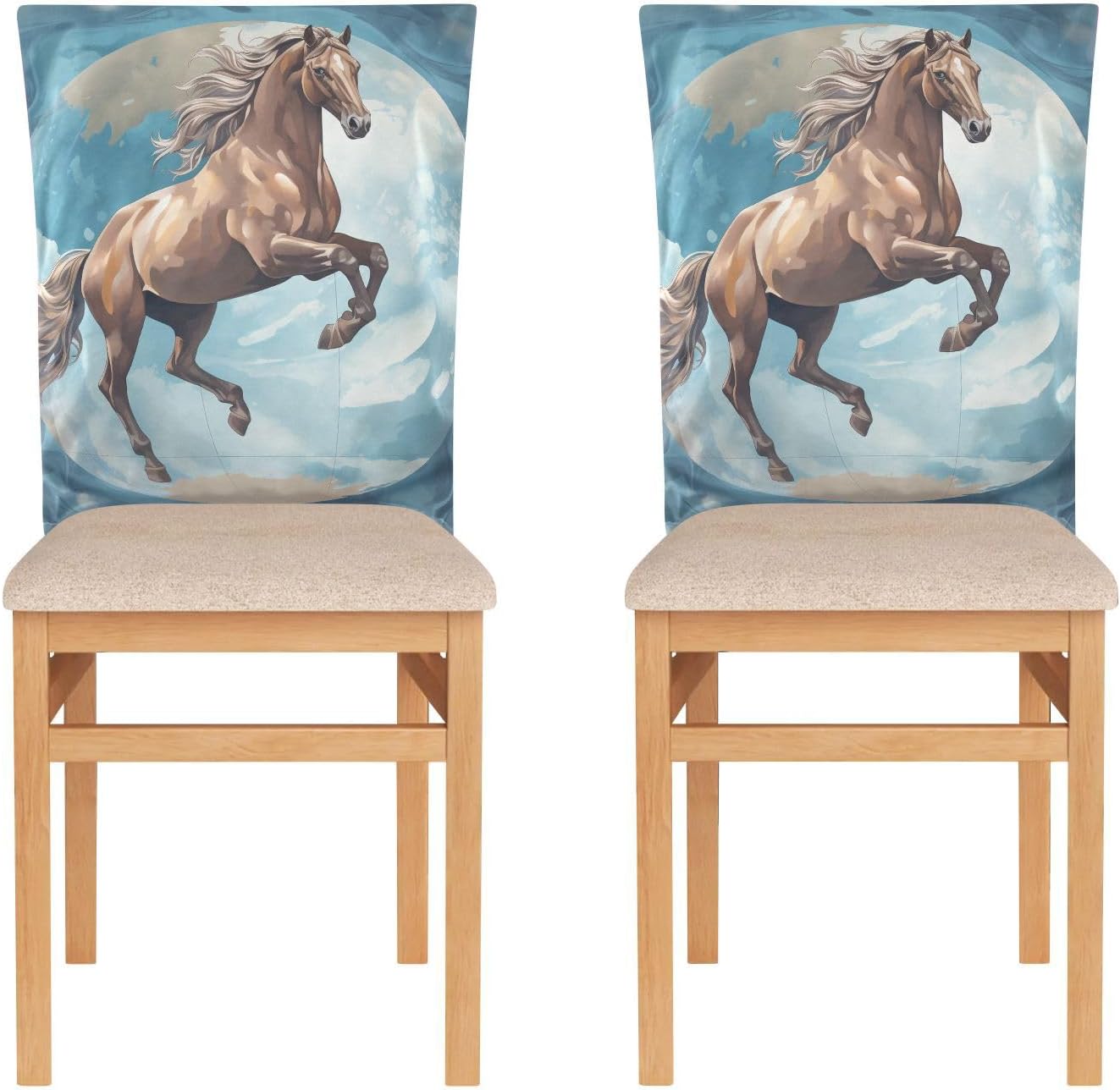 ALAZA Horse and Moon Chair Back Cover Set of 6, Washable Reusable Removable Chair Slipcovers Decorative Chair Cover for Home Kitchen Wedding Party