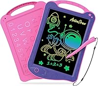 HOMESTEC AstroDraw LCD Writing Tablet for Kids 3-7, Space Theme Doodle Board, Travel Toy with One-Touch Erase, Purple/Pink Birthday Gift