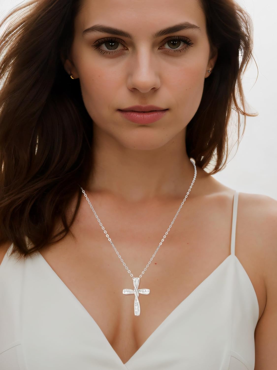 Cross Necklace for Women, 925 Sterling Silver Cross Necklaces, White Gold Cross Pendants,Cubic Zirconia Infinity Loop Cross Pendant Necklace - Image 5