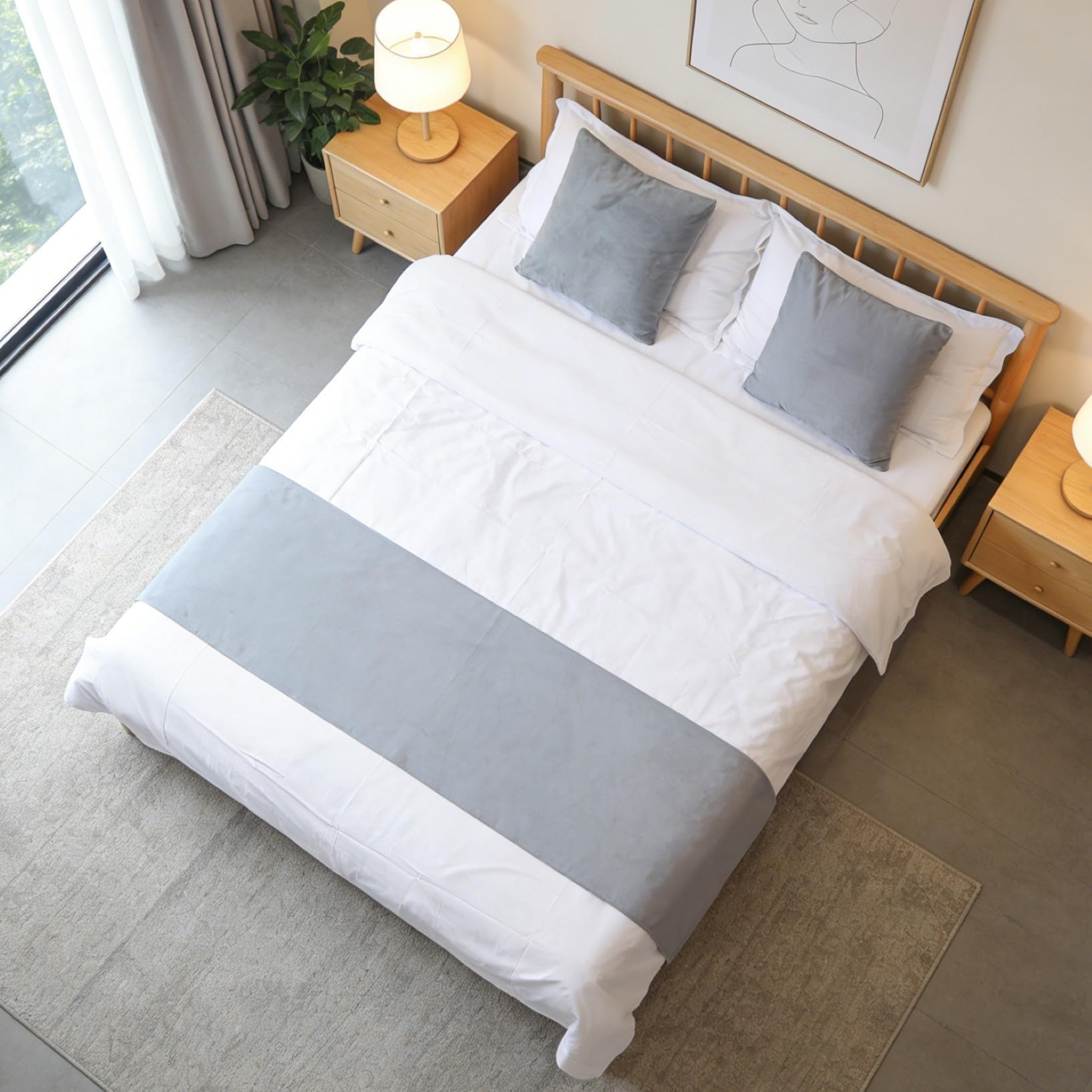 Alfombra de cama gris para evitar suelo frio en dormitorio y bodas 45x260cm