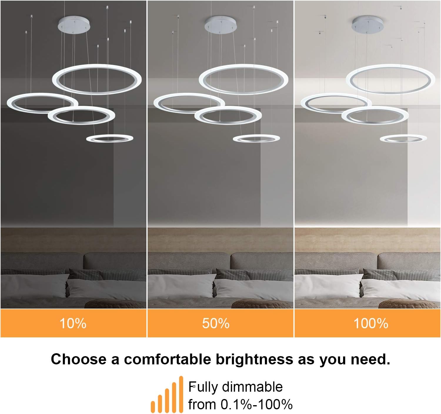 Up To 60% OFF Royal Pearl Modern Chandelier LED 4-Rings Circular Pendant Light Flush Mount Pendant Lighting for Living Room Dining Room, 6000k, Silver