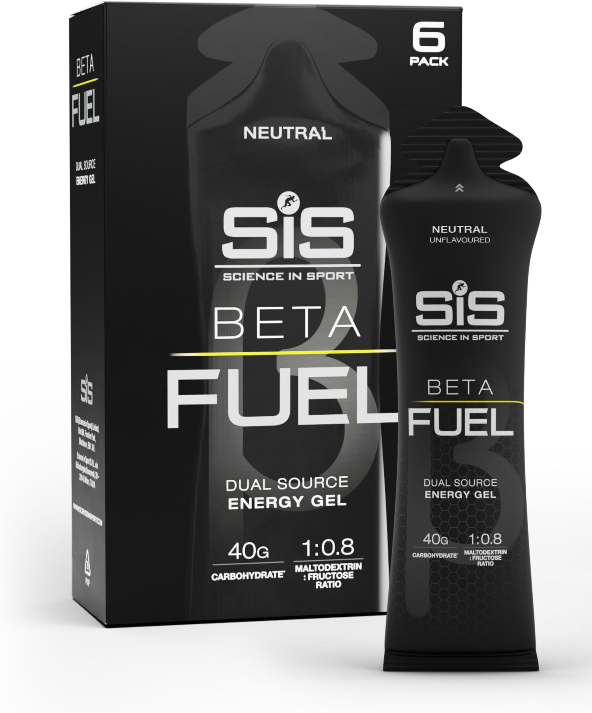 Science in Sport Beta Fuel Neutral | Dual Source Unflavoured Running Gels | 40g Carbs per 60ml Serving | Energy Gels for Endurance, Running and Cycling (6 Pack)