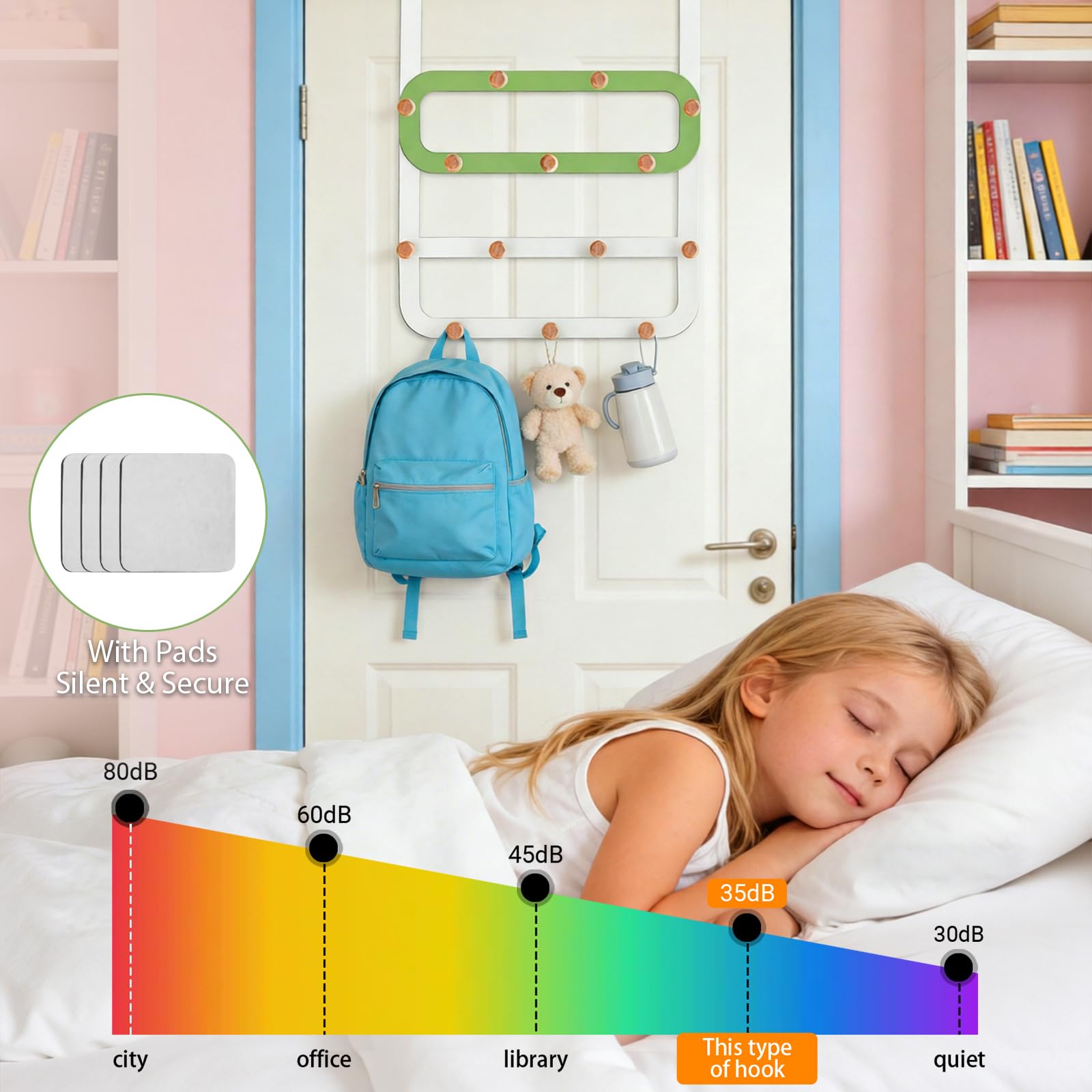 Ganchos de puerta para mochilas, colgador de puerta extralargo, perchero de bolas de madera, ideal para guardería, dormitorio, baño, bolso y organizador de toallas