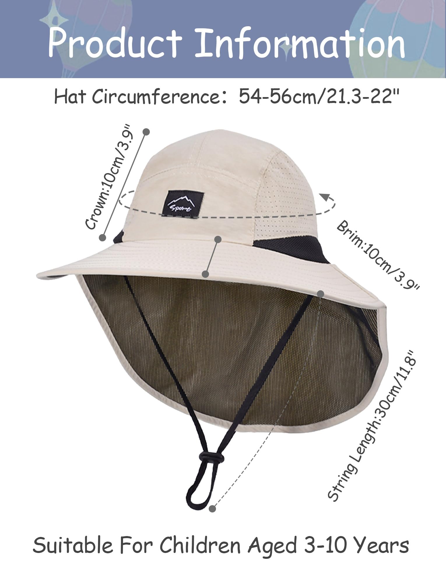 Happy Cherry Chapeau de Cou Protection Enfants Large Bord Chapeau de Soleil pour Garçon Fille Anti-UV Casquette Réglable