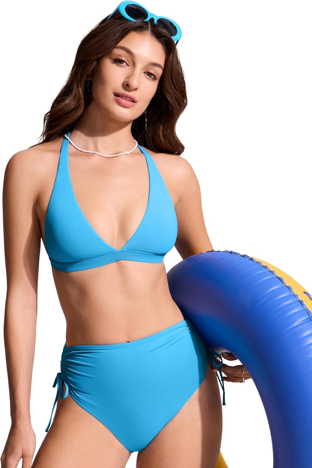 CRZ YOGA T-Back Triangle Bikini Tops for Women - Padded Sexy V Neck Bathing Swimsuits Bra