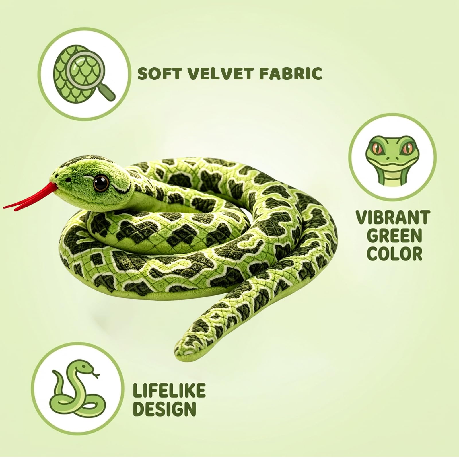 Snake Toy, Realistic Snake Plush for Decoration and Fun, Lifelike Green Snake with 100cm Length, Detailed Texture for Prank Use and Home Accent — view 3