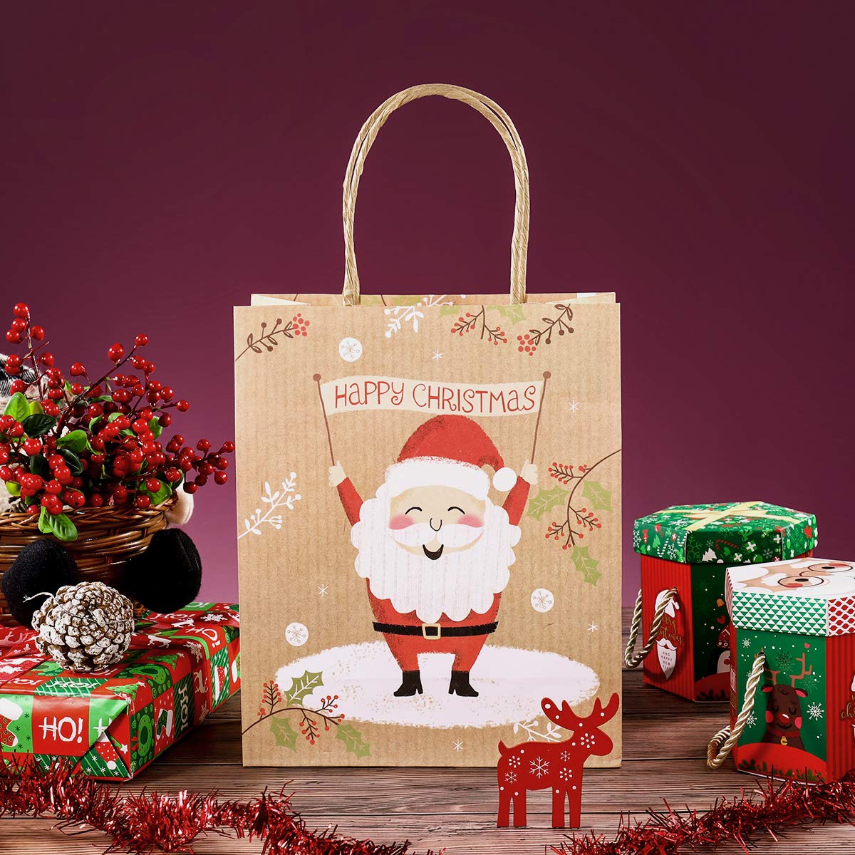 Healifty Geschenktüten Weihnachts Süßigkeiten Schokolade Kekse Partytüten 12 Stück 23x18x10cm (zufällige Muster)