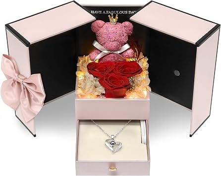 Childom Mothers Day Mom Gifts for Mom,Birthday Gifts for Women,Mothers Day Flowers Gift For Moms Wife Grandma,Light Up Rose Preserved Flowers for Delivery Prime with Necklace for Christmas,Anniversary