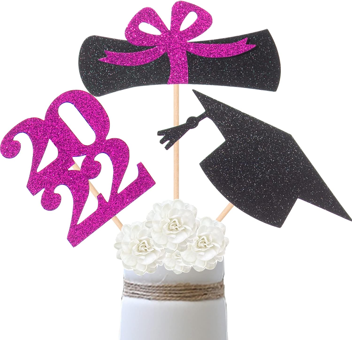 Glitter 2022 Graduation Party Centerpiece Sticks Purple- Table Toppers for 2022 Graduation Party Decoration Party Supplies, Set of 5 (purple)