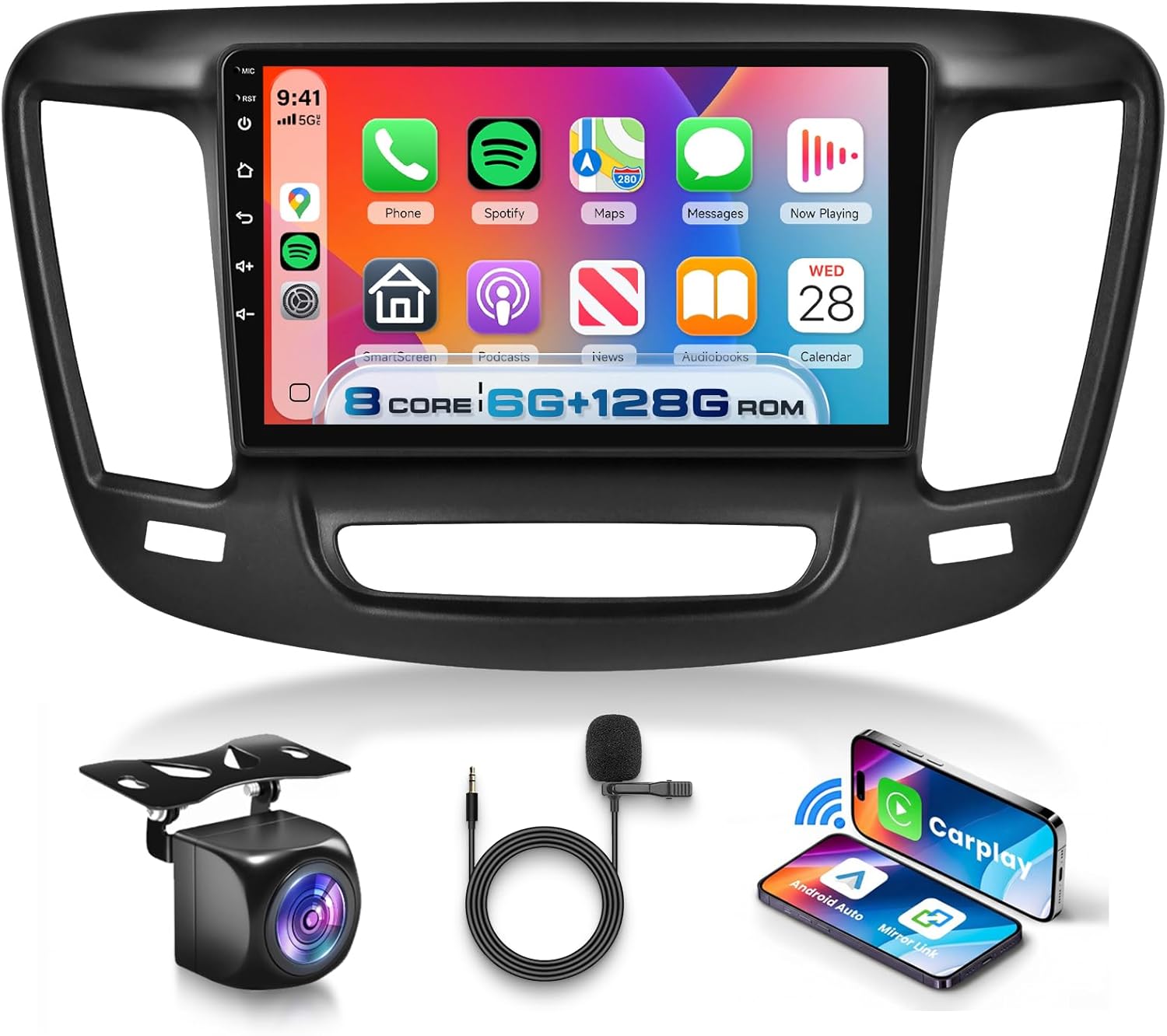 [8 CORE 5G WiFi 6G+128G] for Chrysler 200 200C 200S 2015-2019 Car Radio with Wireless Carplay/Android Auto,9" Android 15 IPS Touch Screen Car Stereo,Bluetooth,GPS,SWC,DSP+Backup Camera