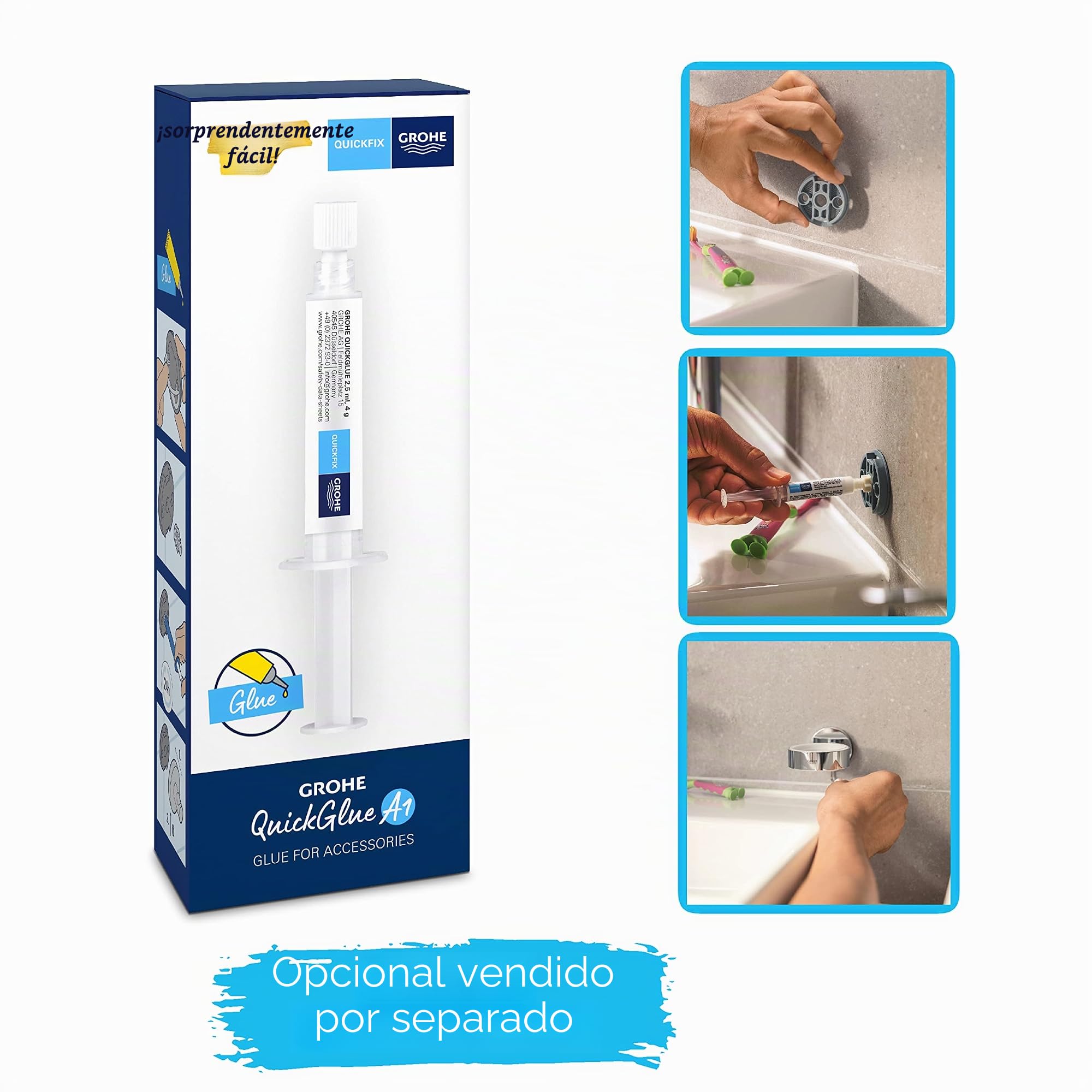 Grohe Start Cube QuickFix - Portarrollos con tapa, gris mate, para pegar (pegamento QuickGlue A1) o atornillar, ref. 41102DC0