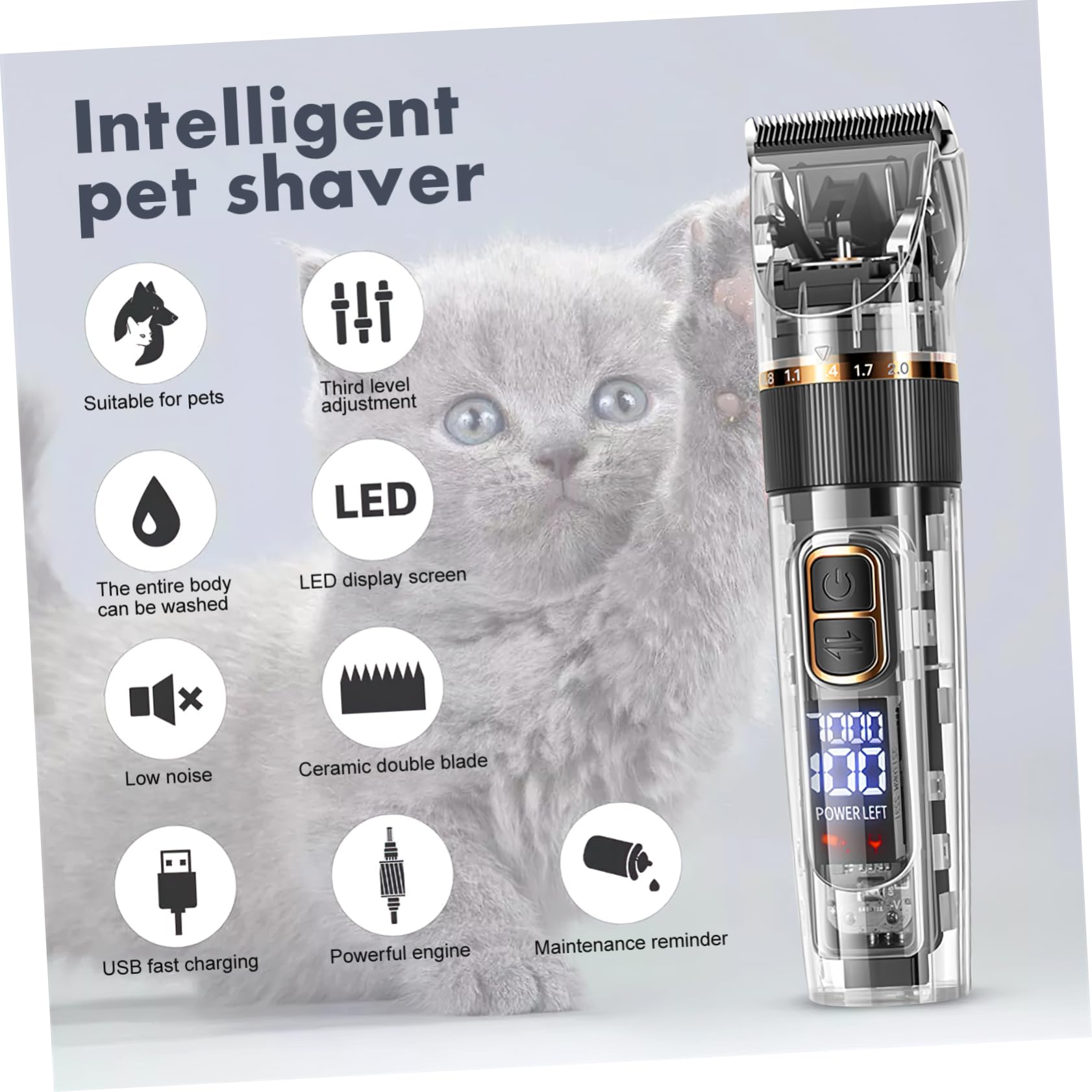 Cortadora De Mascotas Profesional Recortador De Pelo Kit De Aseo Para Perros y Gatos Recarga Inalámbrica