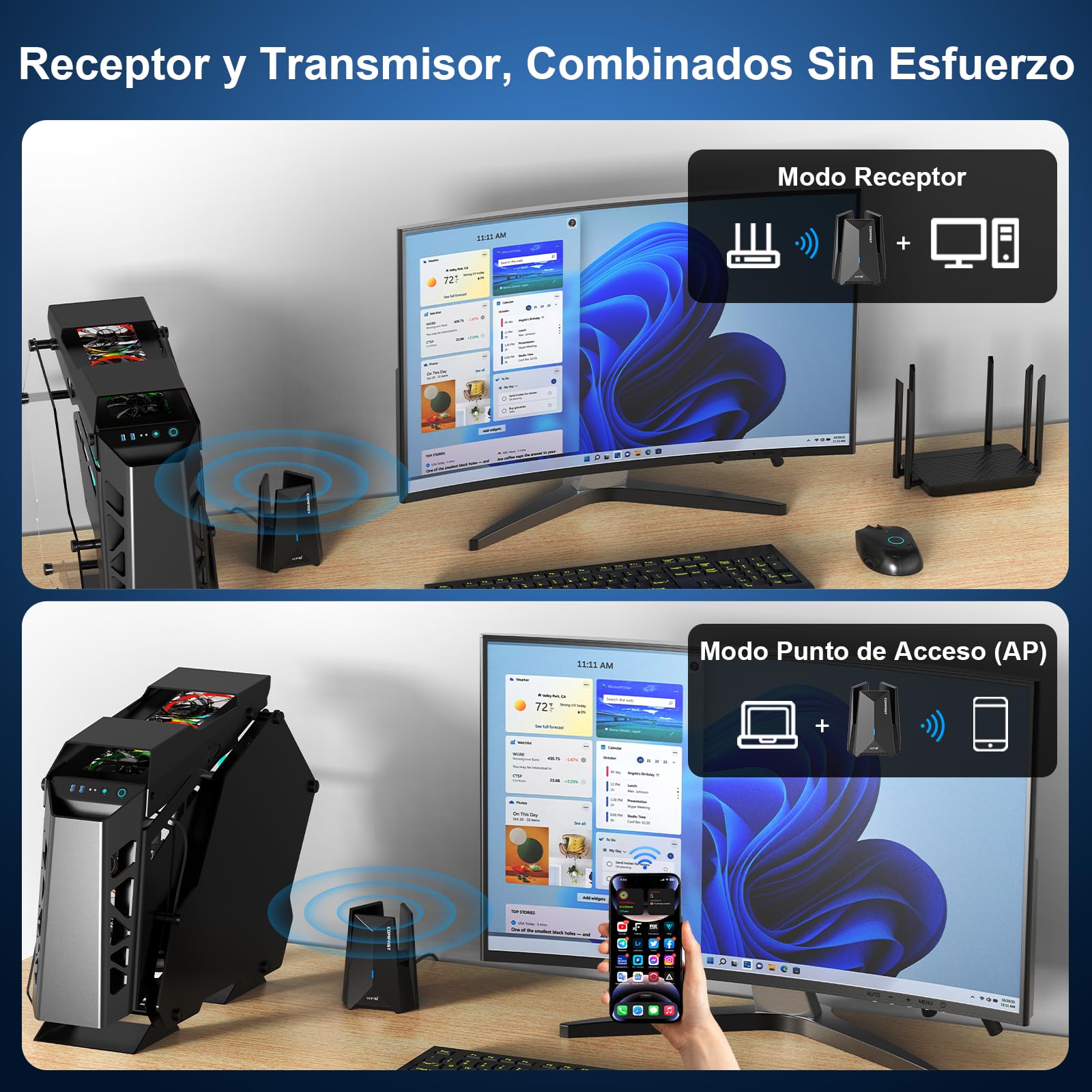 COMFAST Wi-Fi 7 Adaptador WiFi USB para PC, BE6500 Receptor WiFi, Antena WiFi PC, USB 3.0, Tri-Banda 6G/5G/2,4G, Antenas de Alta Ganancia 6dBi, TecnologíaMLO, MU-MIMO, OFDMA, WPA3, para Windows 10/11