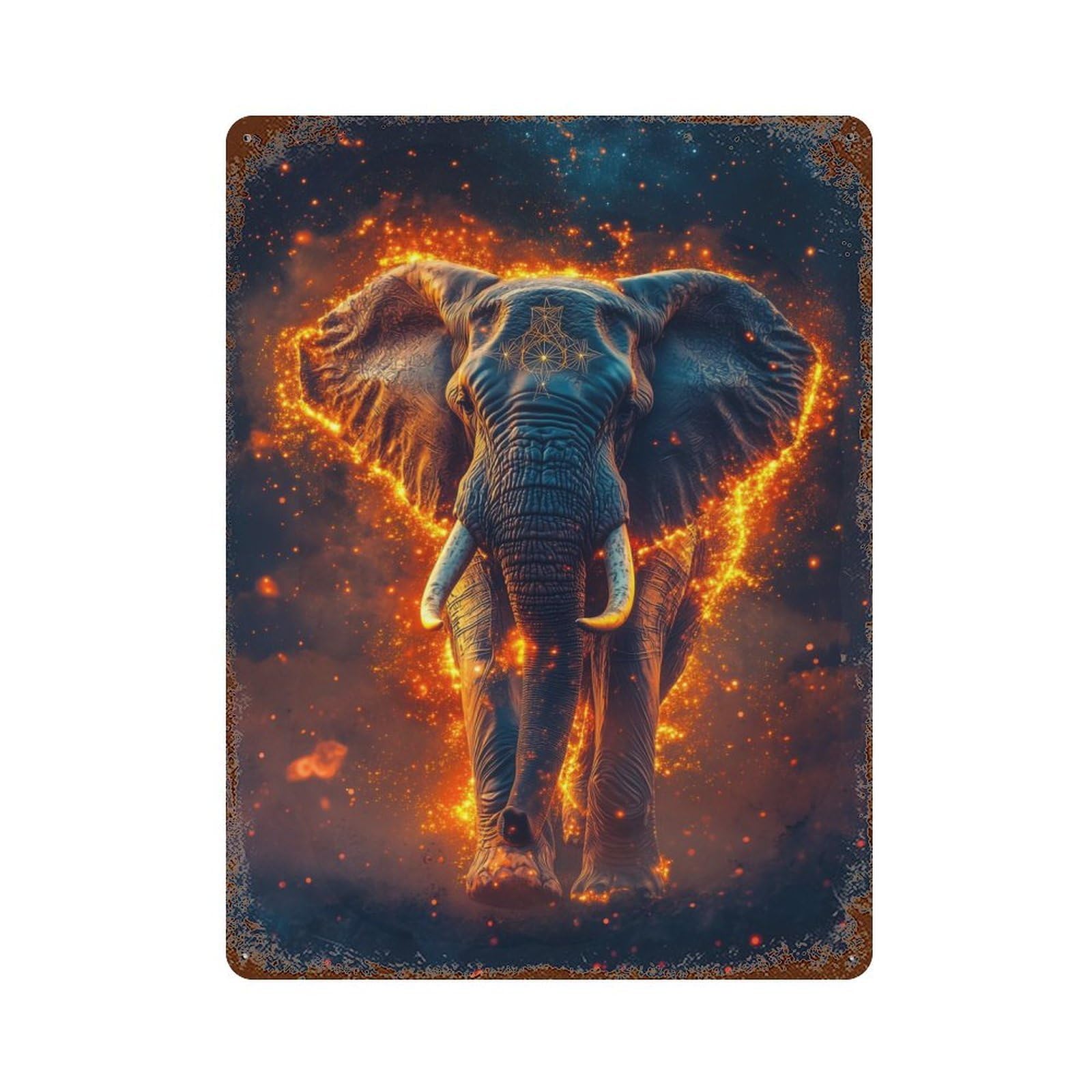Decorative Tin Sign with Fiery Elephant Design 15.7"x11.8", for Garage, Bar And Workshop Decor, Farmhouse Wall Decor