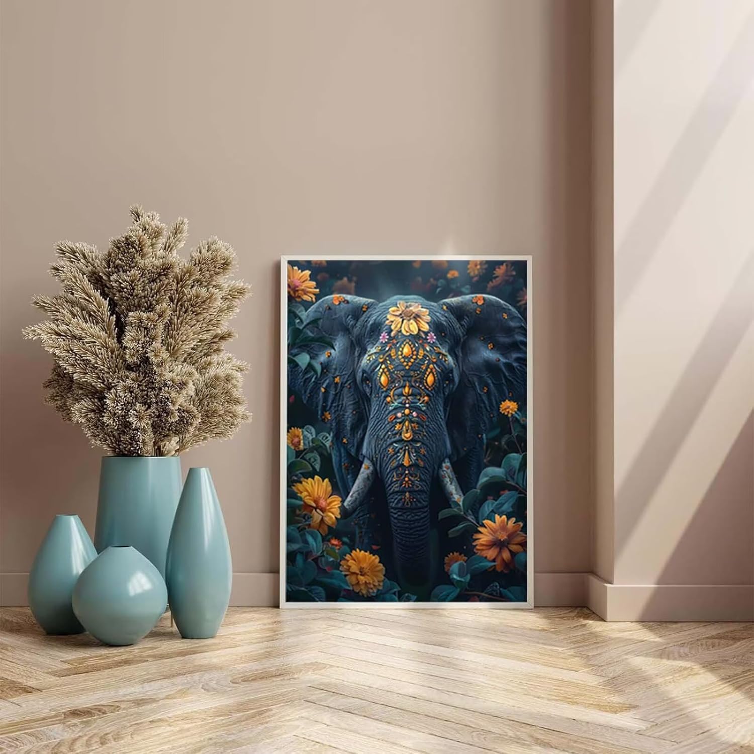 DIY 数字油絵 大人 フレーム付き 動物 子供用 ナンバーペイント アクリルペイント キット - 象 数字塗り絵 適用対象 インテ