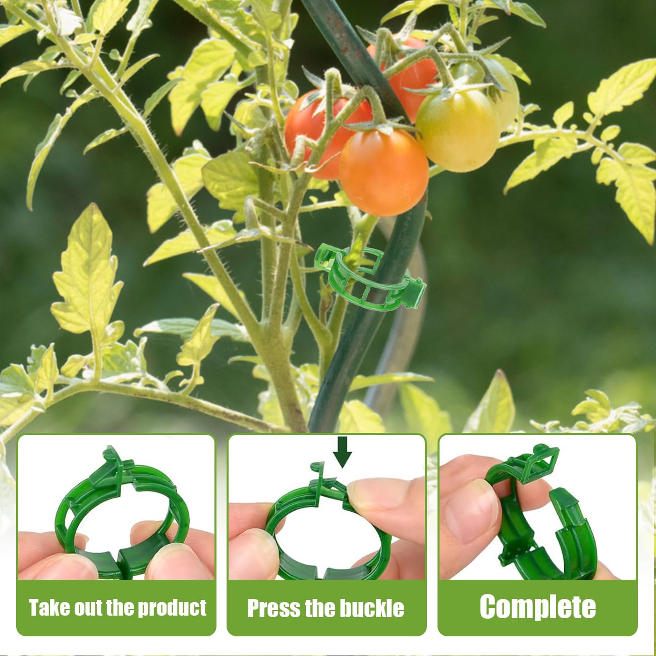 100 clips de plástico seguros para plantas reutilizables para enrejado de tomates 2024, clips de fijación de plantas trepadoras (verde)