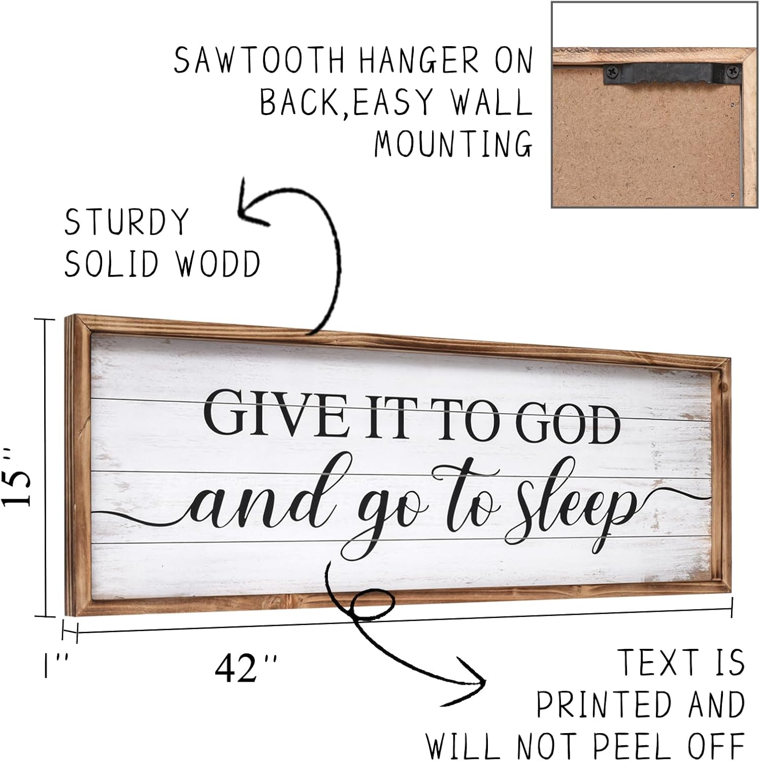 Give It to God and Go to Sleep Sign  Large Above Bed Wall Decor Farmhouse Bedroom Decor Wood Guest Room Decor Framed Wall Art Rustic Master Bedroom Wall Decoration