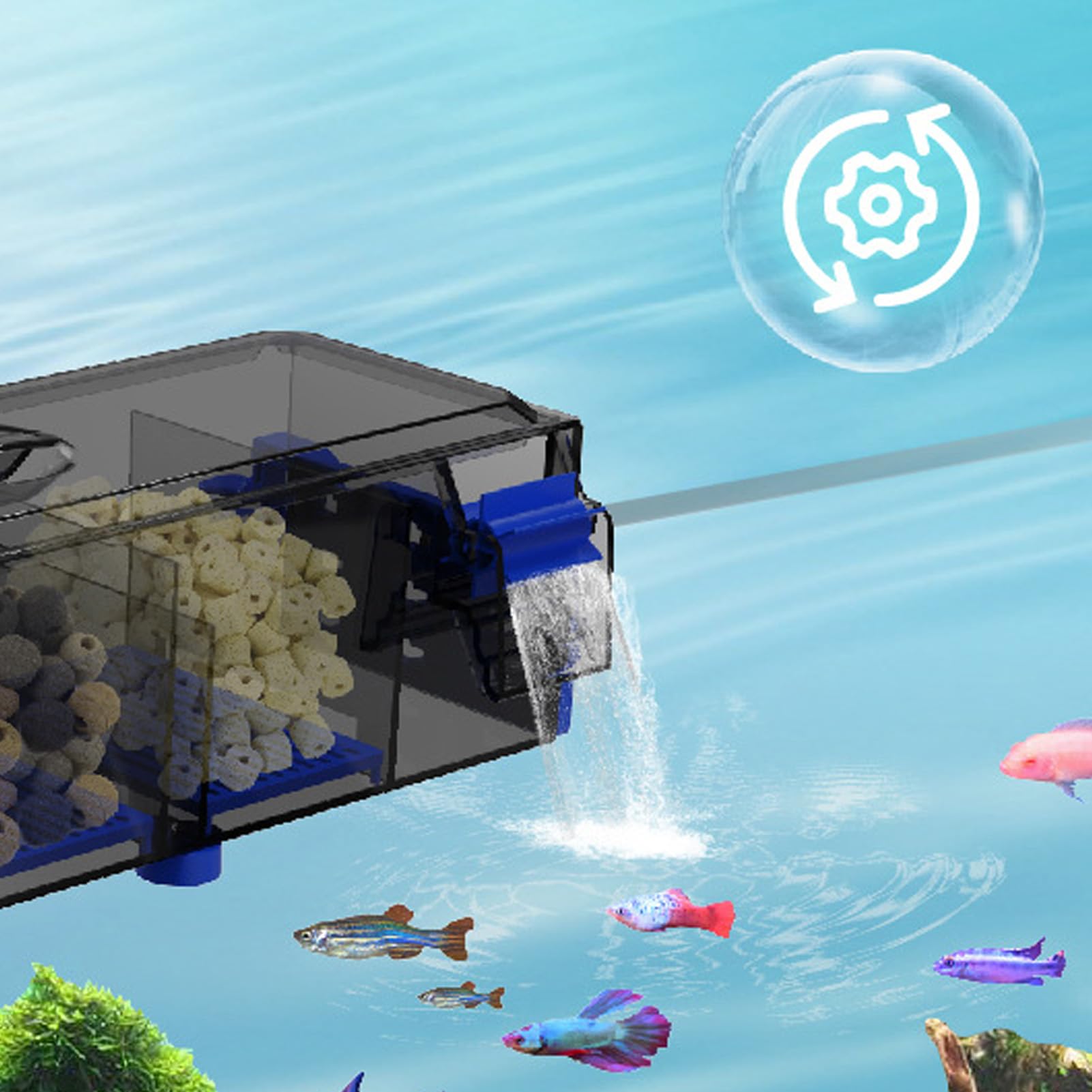 Qcwwy Filtre Anti-Goutte pour Aquarium, Filtre à Eau Léger pour Aquarium, Taille Compacte, Système de Filtration de Filtre à Cascade Suspendu à écoulement d'eau Réglable pour