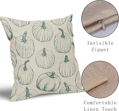 Miniatura 4 de Juego de 2 fundas de almohada de otoño de 18 x 18 pulgadas, diseño de calabaza azul claro, con estampado de cosecha de Acción de Gracias, fundas