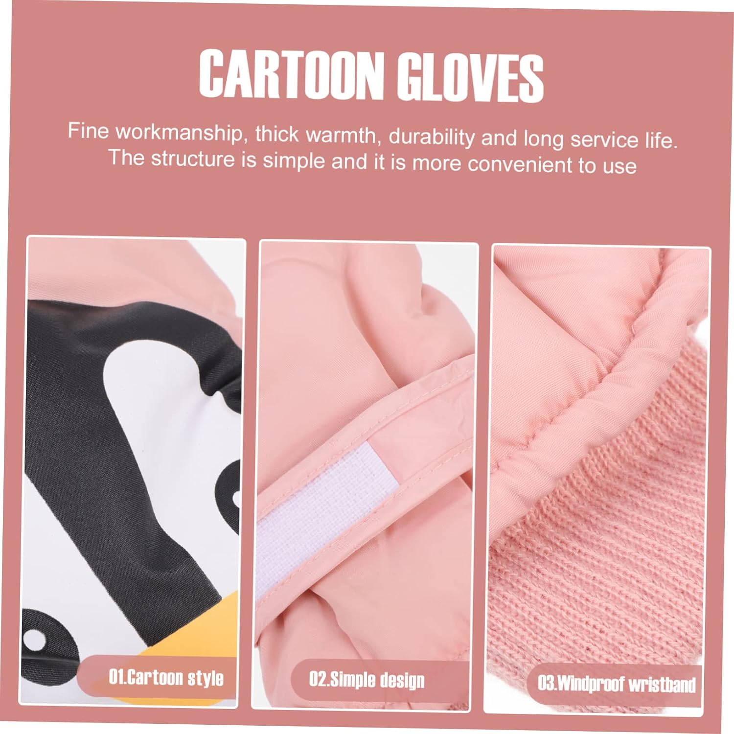 VANZACK 1pair Cartoon Ski Gloves for Boys and Girls Warm Mittens Adorable Comfortable Outdoor Gear for Boys and Girls