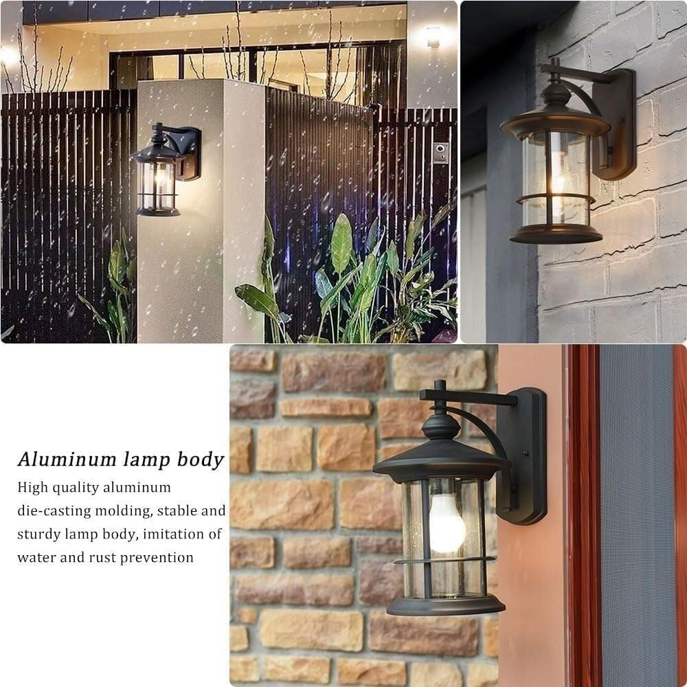 Exterior Waterproof Porch Light with Clear Seeded Glass Shade Matte Black Aluminum Outdoor Wall Lantern Rust Resistant Wall Mount Lighting Fixture for Entryway Patio Garage Deck image 3