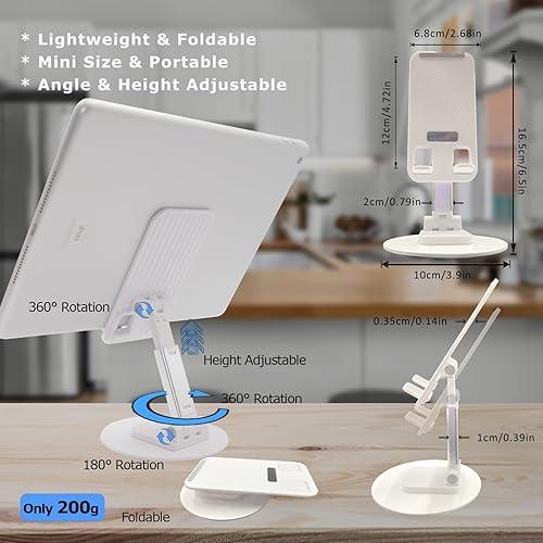 Miniatura 3 de Soporte de teléfono celular para fording de escritorio, soporte de tableta ajustable en altura en ángulo para trabajo de oficina compatible con iPad