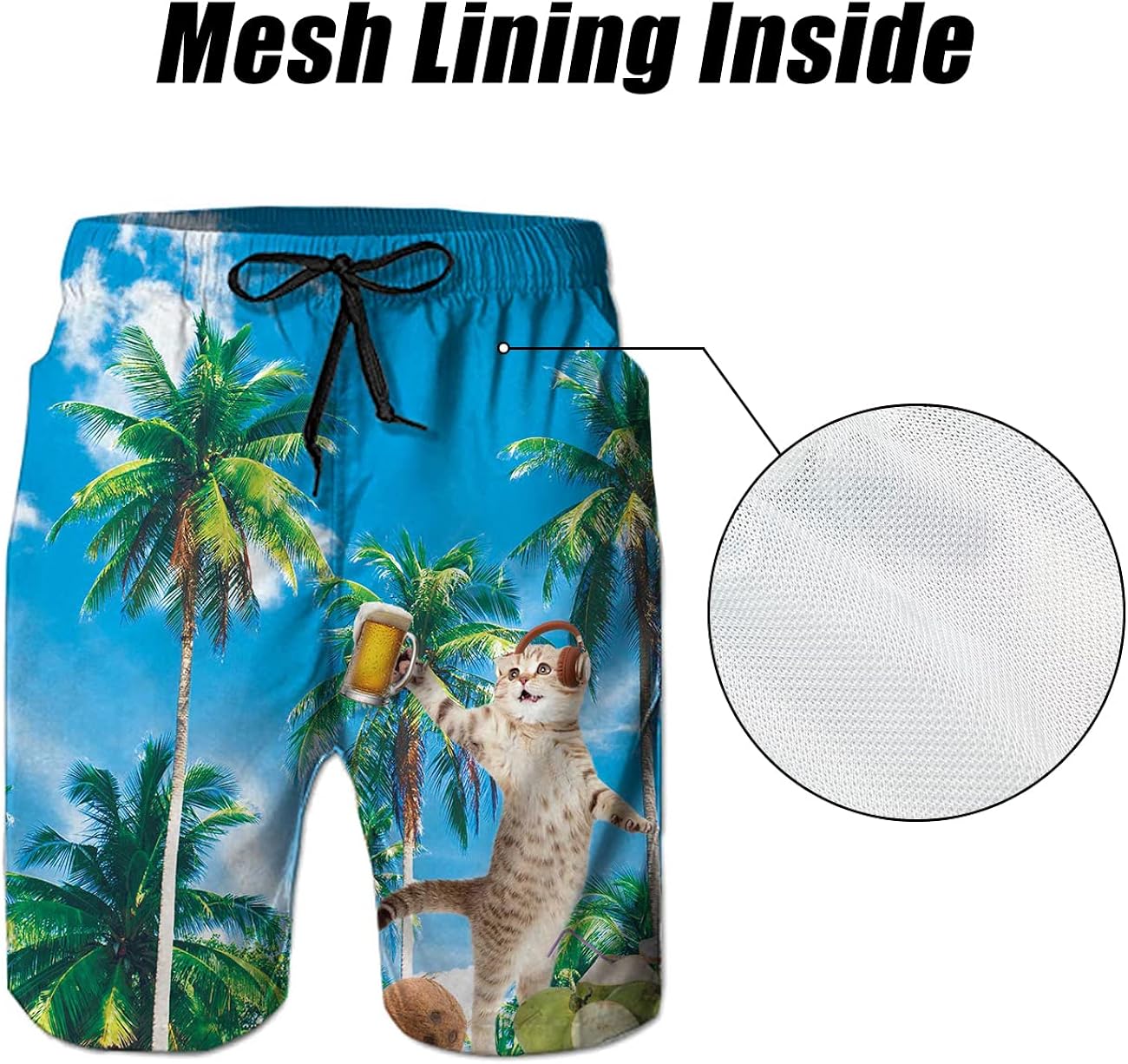 uideazone Men Swim Trunks Drawstring Elastic Waist Quick Dry Beach Shorts with Mesh Lining Swimwear Bathing Suits | 