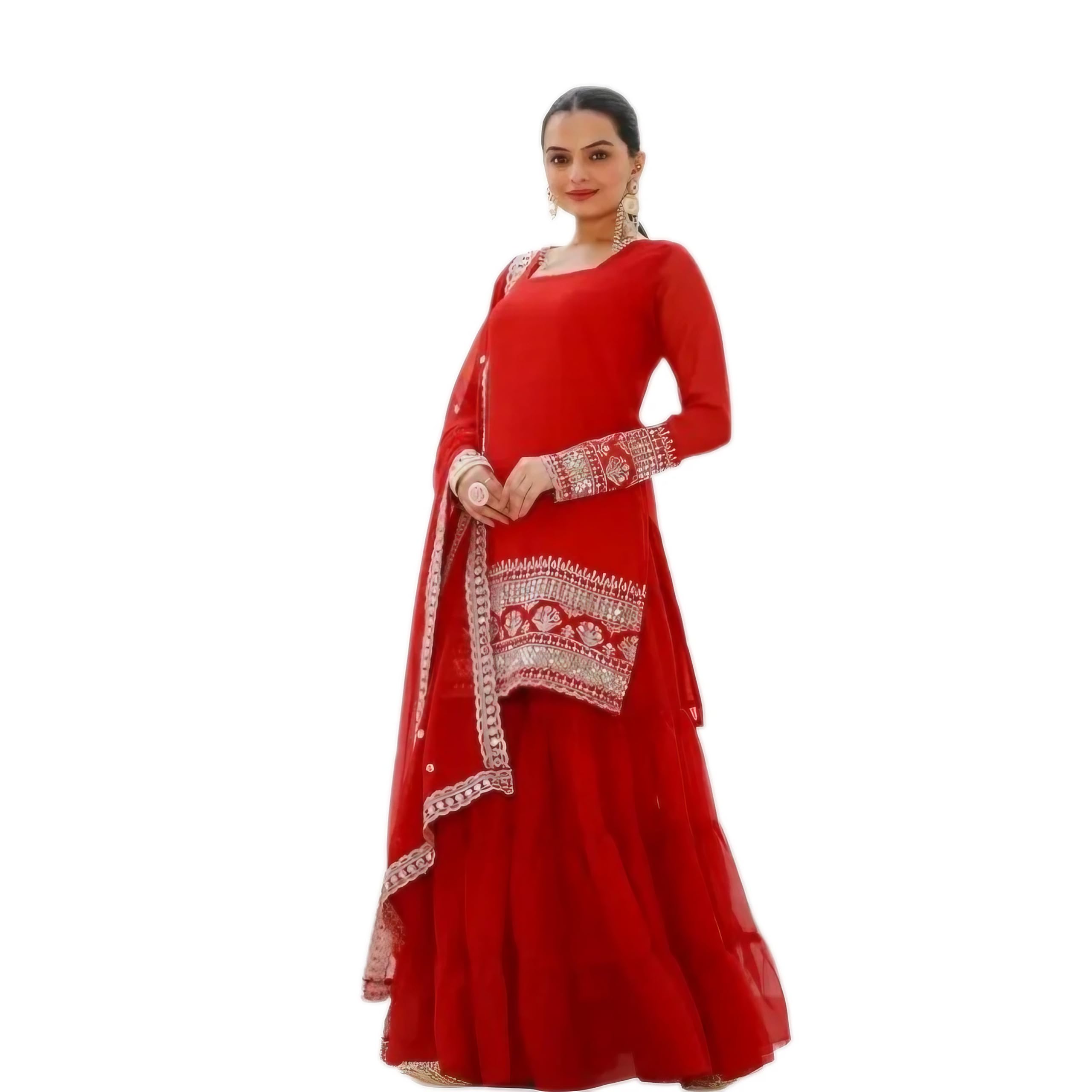 SHISHKALA Women’s Royal Blue Georgette Sharara Suit Set with Heavy Embroidered Kurta, Dupatta & Palazzo | Festive, Wedding & Party Indian Ethnic Outfit