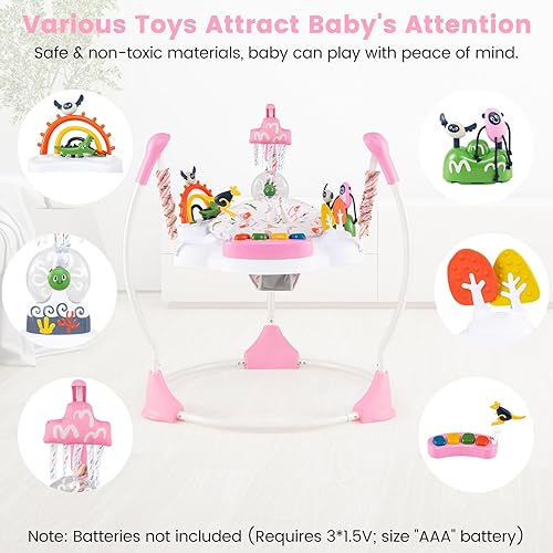 Miniatura 3 de INFANS Centro de actividades para bebés con música, luz, juguetes interactivos, asiento giratorio de 360, 3 alturas para más de 6 meses (rosa)