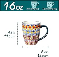 Vista 2 de vancasso 16 oz Coffee Mugs Set of 6, Large Ceramic Mug with Handle, Boho Coffee Cups for Latte, Cappuccino & Hot Chocolate, Dishwasher & Microwave