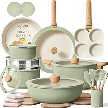 CAROTE 33pcs Pots and Pans Set Non Stick, Detachable Handle Cookware, Green