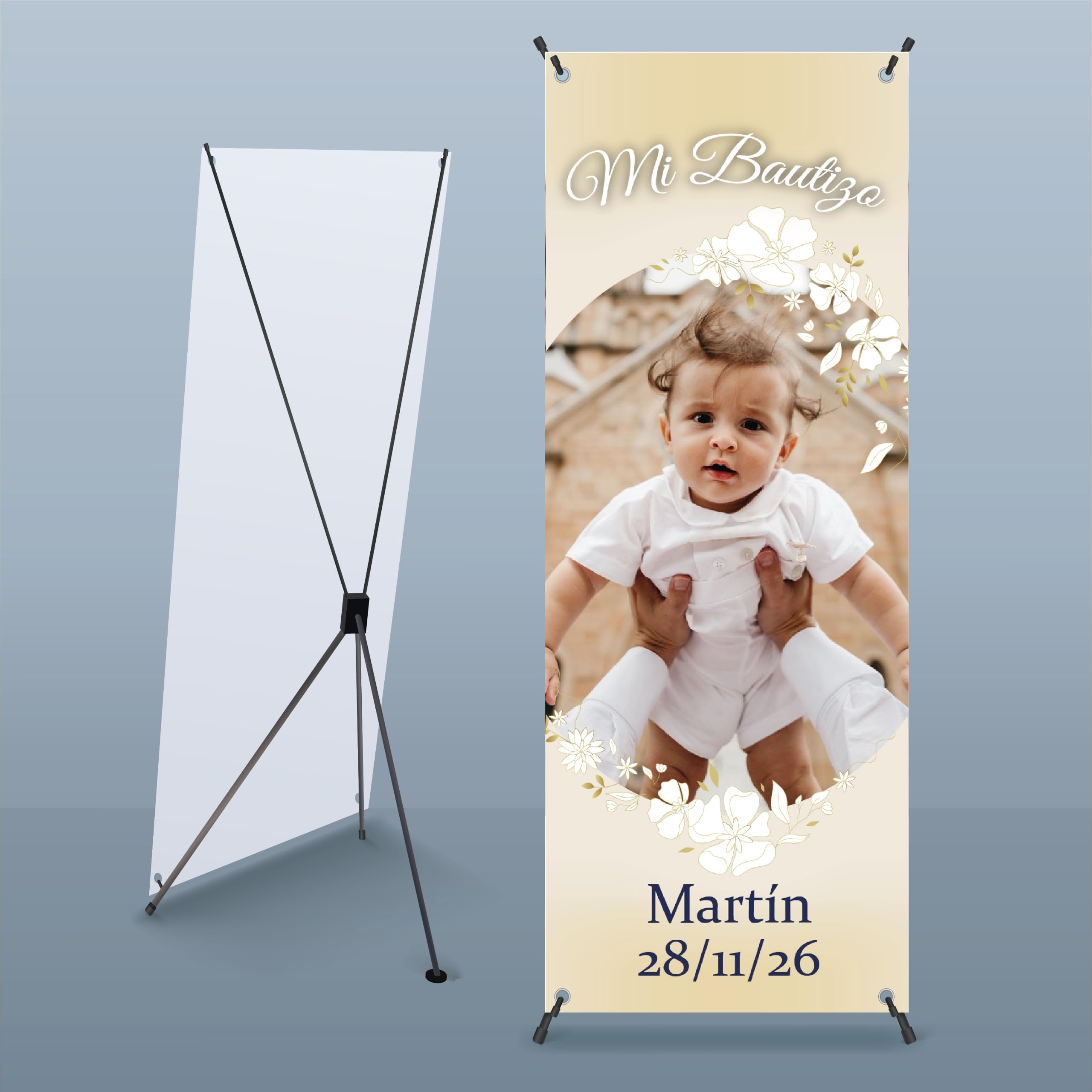 X-Banner Personalizado para Bautizos con Estructura 60x160 cm