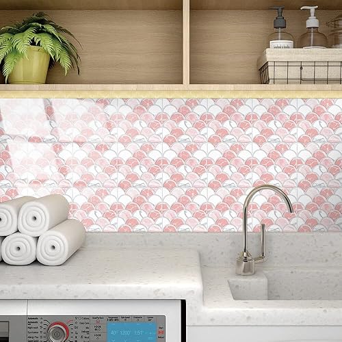 Miniatura 2 de 25 hojas de azulejos de despegar y pegar, impermeables, contra salpicaduras para cocina, escamas de peces 3D, azulejos autoadhesivos, azulejos de