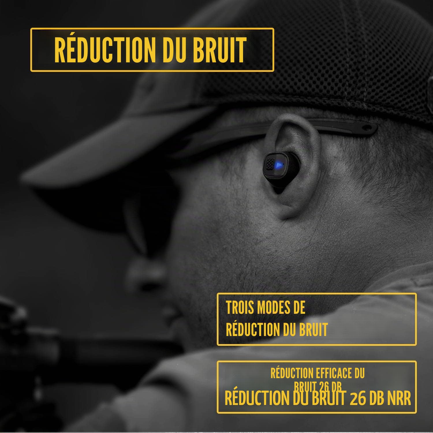 Earmor OPSMEN M20T Bouchons d'Oreilles Électriques pour Tir et Chasse - NRR 26 dB BT 5.3 Protection Auditive Active avec Réduction du Bruit - Champ de Tir, Noir