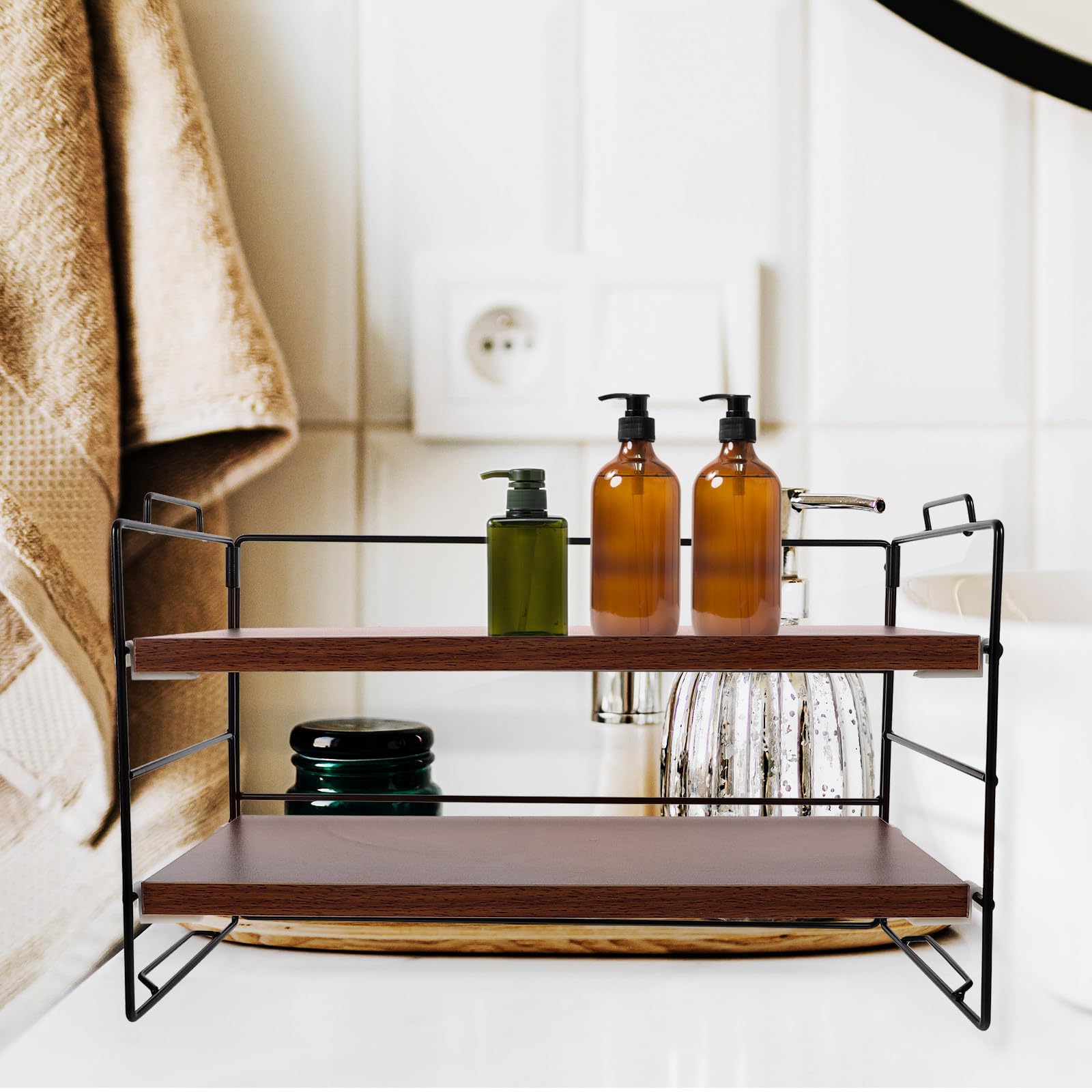 Kosmetik Organizer für Schminktisch, 2-stöckig aus Eisen und Holz