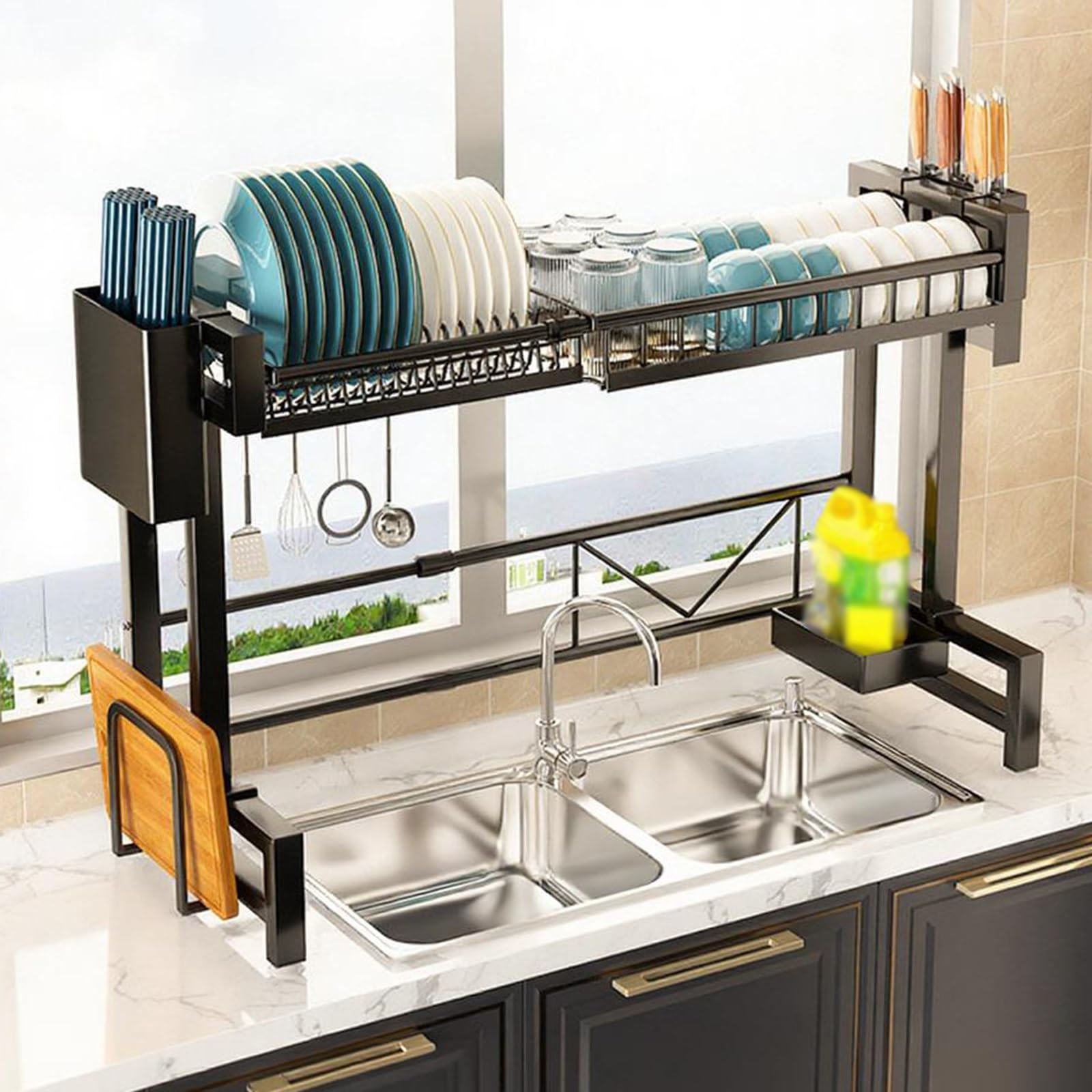 Großer Metallischer Geschirr Trockner für Die Küche mit Besteckregalen Multifunktionales Heim Geschirr Rack für Teller, Schüsseln, Körbe und Utensilien(Single layer)