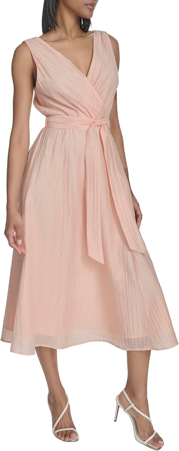 Halston Women's Sleeveless Surplice V-Neck Tie Waist Midi Dress