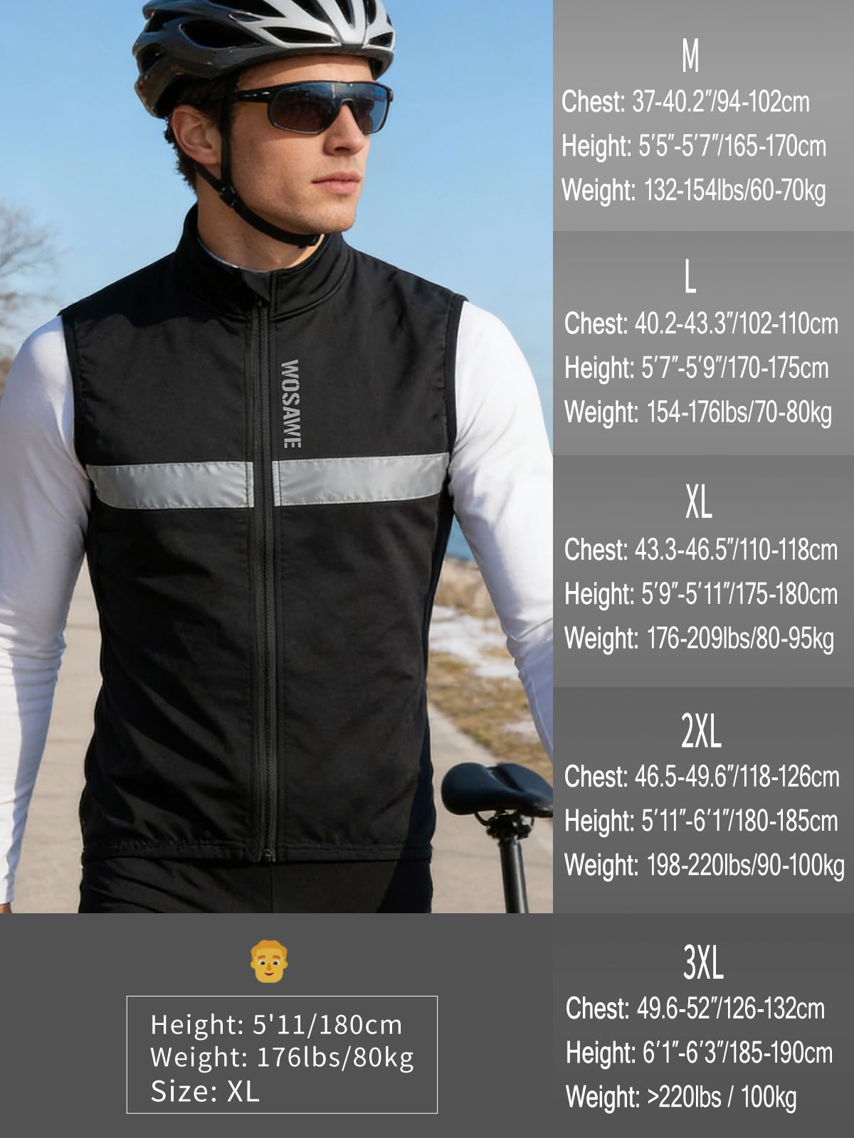 WOSAWE Homme Gilet de Cyclisme Coupe-vent, Toison Thermique Maillot Cycliste sans Manches pour Automne Hiver