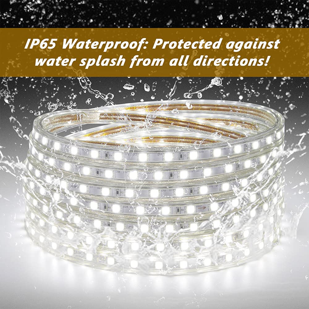 Striscia LED con Interruttore, Striscia LED 220v senza Trasformatore, Impermeabile IP65 LED Striscia Adesiva Strip LED, 15M, Bianco