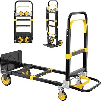 SILVEL Upgraded Folding Hand Truck 3 in 1, 600lbs Capacity, Heavy Duty Convertible Dolly with Retractable Handle and 4 Rubber Wheels, Collapsible Cart for Moving Home, Office, Warehouse