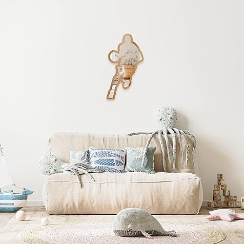 Miniatura 7 de Jugador de baloncesto con diseño de madera natural plateada con marco acrílico para colgar espejo de pared, calcomanías decorativas para bebés,