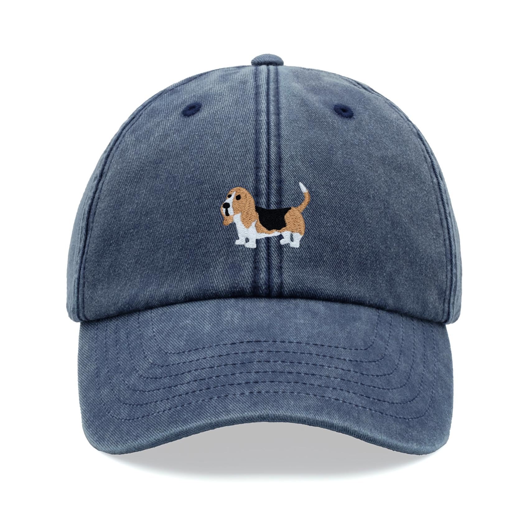 Basset Hound Dog Baseball Cap Vintage Washed Unisex Dad Hat Adjustable Blue Denim