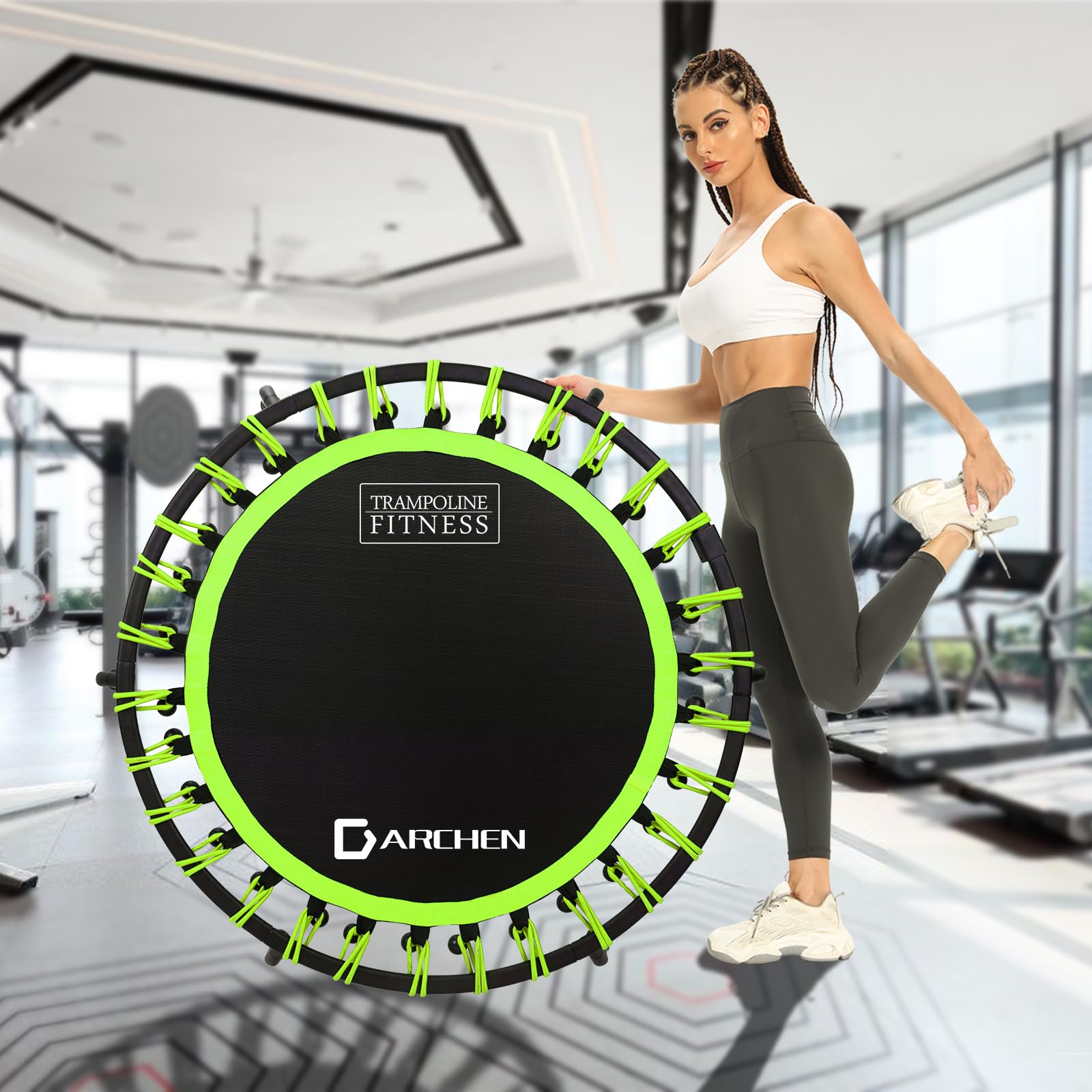 DARCHEN Rebounder Mini trampoline de 150 kg pour adulte, petit trampoline d'intérieur pour l'exercice, l'entraînement, le fitness, trampoline élastique au design amélioré pour un rebond plus sûr et