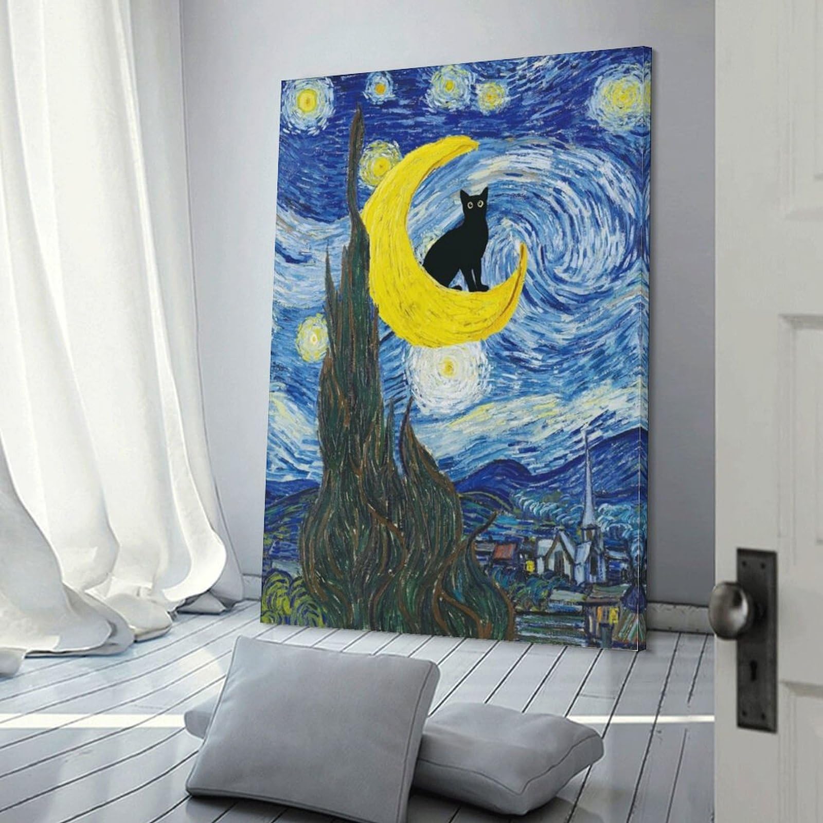 Amazon.co.jp: 黒猫絵画 ゴッホ ヴィンテージ 有名アート ンチ 猫と