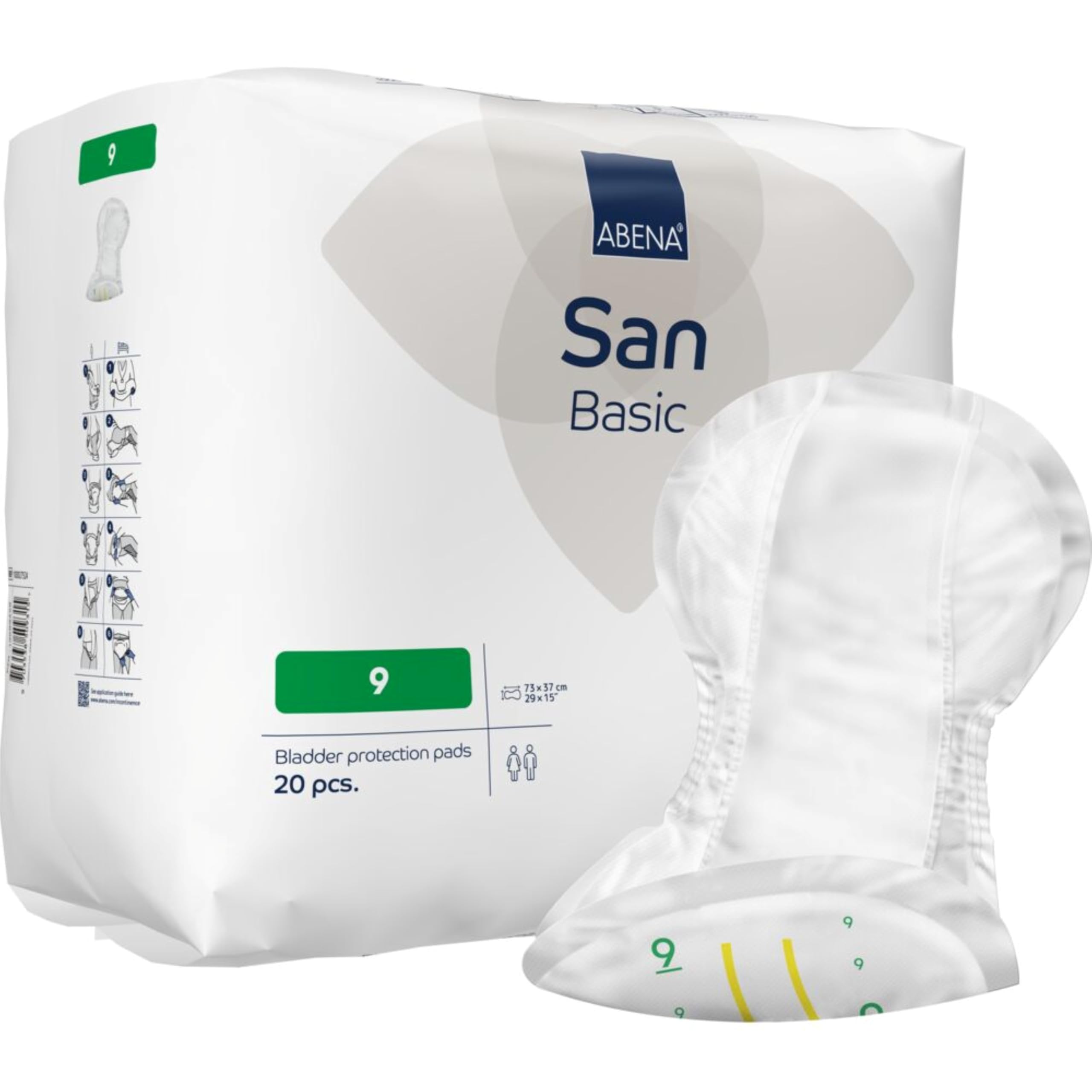 ABENA Basic San 9, 2200ml, Pack of 20, 73x37cm, Incontinence Pads for Men & Women, Breathable, Discreet Shaped Pads for Moderate to Heavy Bladder Weakness, Fast Absorption, Odour & Leak Protection