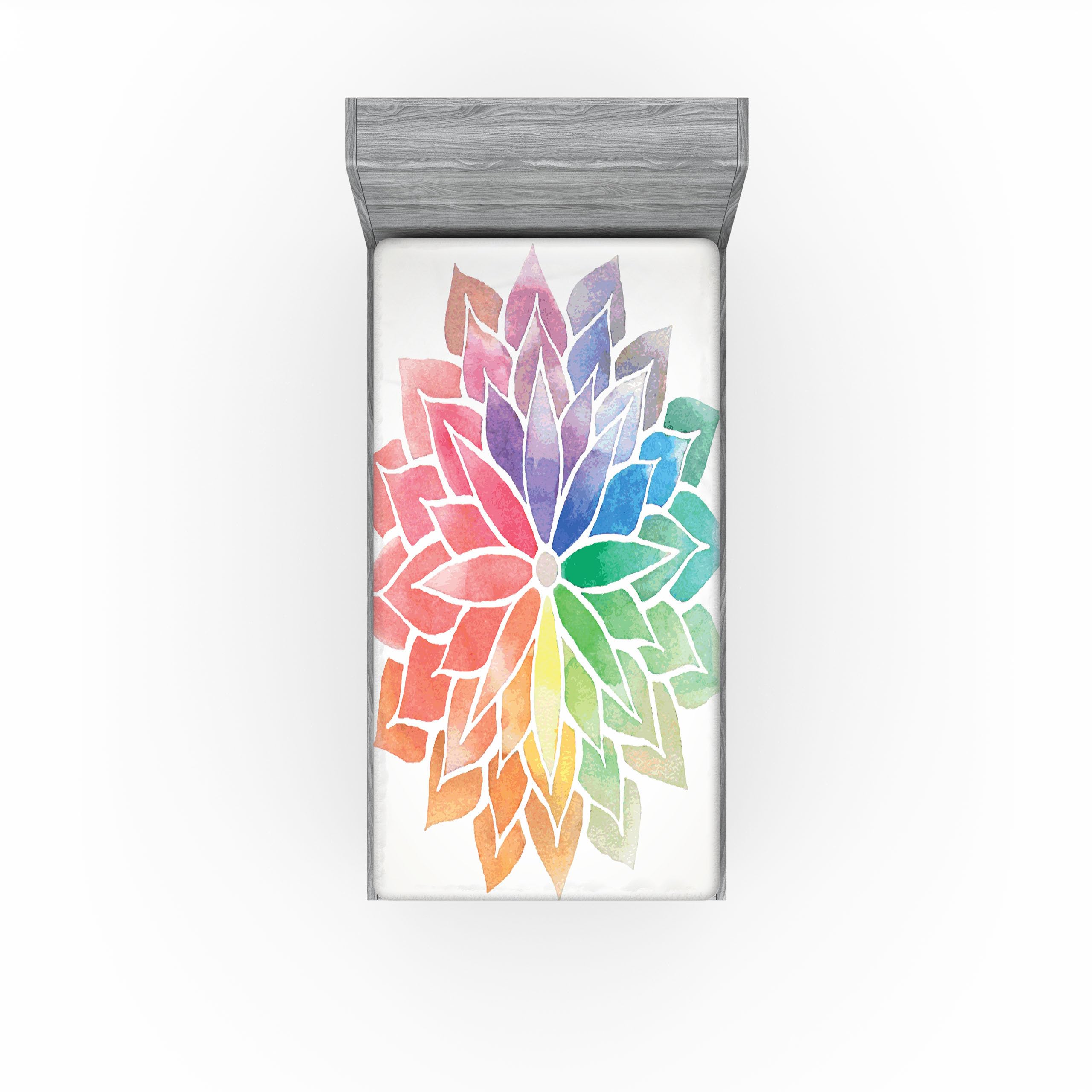 Ambesonne Rainbow Mandala 2 Pack Fitted Sheet, Petals, Bed Cover All-Round Elastic Deep Pockets 2 Pieces, Package Contains 2 Twin Size Fitted Sheets, Coral Green