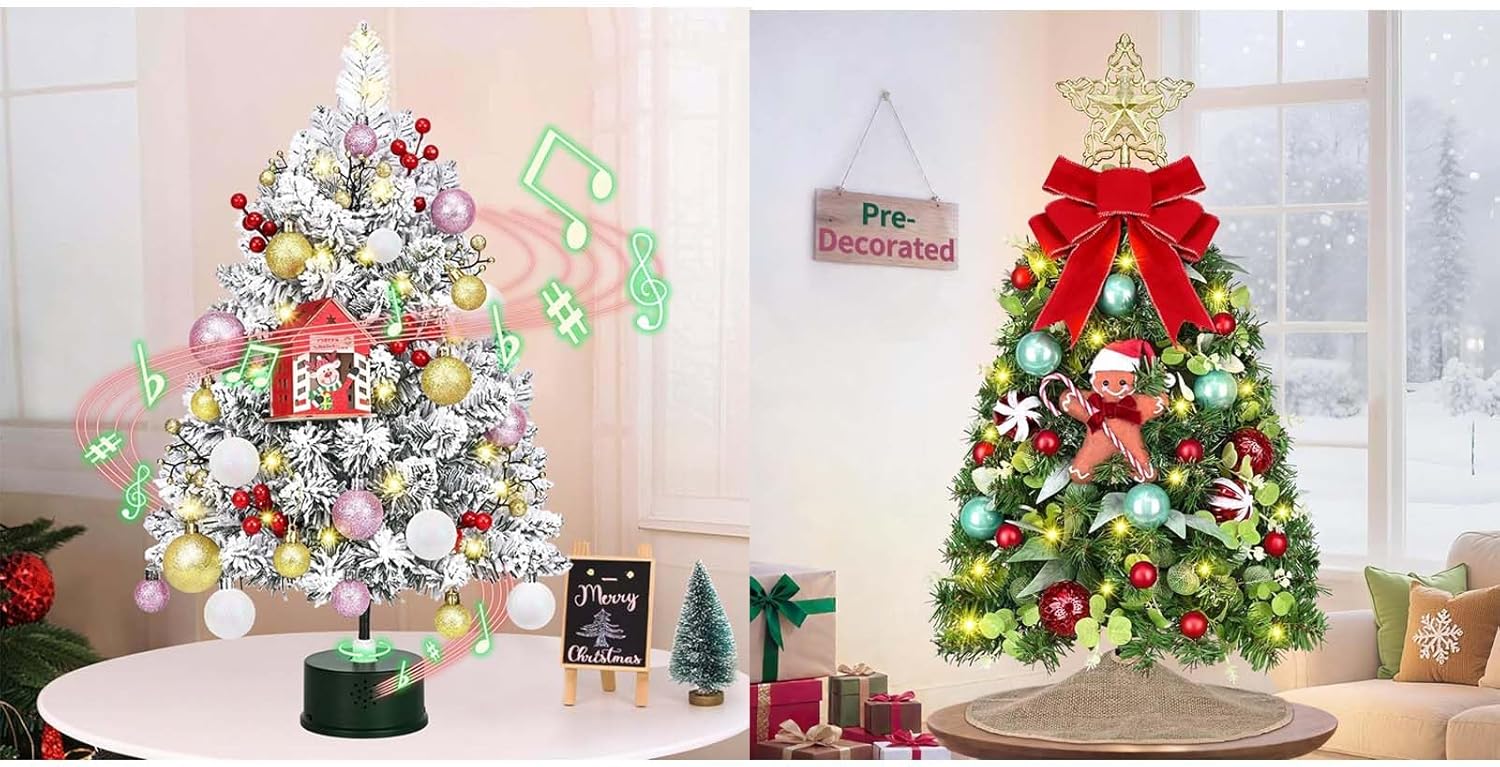 Dolicer 2 Pcs Pre-Decorated Small Christmas Tree for Small Space Holiday Home Decor