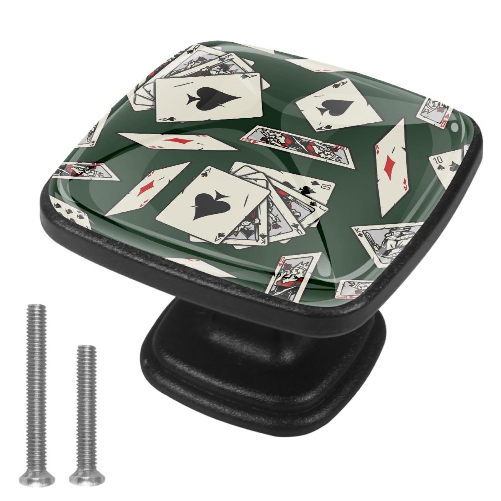 VAPOKF Drawer Knob Pull Flush of Spades Poker Cards Cabinet Drawer Pulls Cupboard Knobs with Screws for Home Office Cabinet 4 Pack